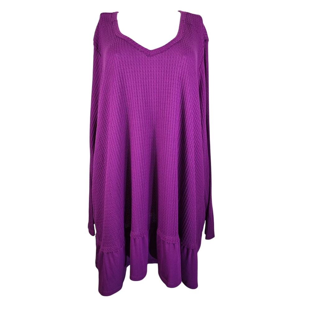 Avenue Fuchsia Pink Lightweight Thermal Ruffle Bottom Women's Top 30/32 NWT